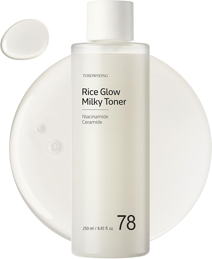 Rice Glow Milky Toner with 784,000ppm Korean Rice Water, Niacinamide, Ceramides, Panthenol, Glow, Glass Skin, Hydrating, Purifying, Fragrance-Free, Korean Skin Care, 250ml, 8.45 fl.oz.