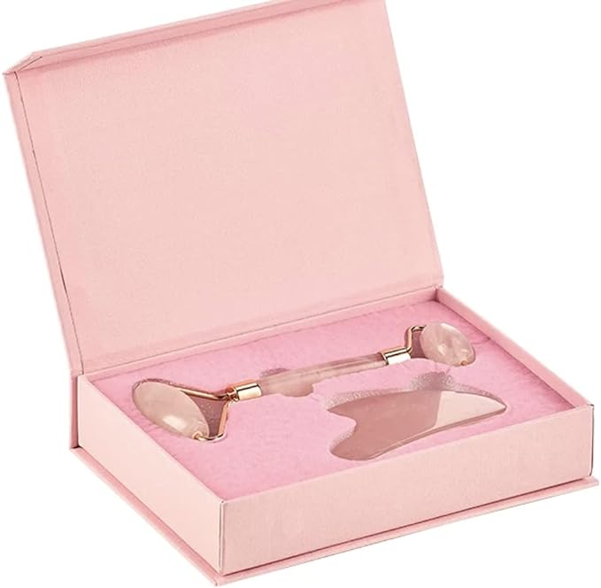 Face Roller Skin Care - Jade Roller Gua Sha Set, Rose Quartz Face Roller | Ultimate Facial Skin Care Products & Beauty Products Tools | Jade Facial Roller for Face and Eye Massager