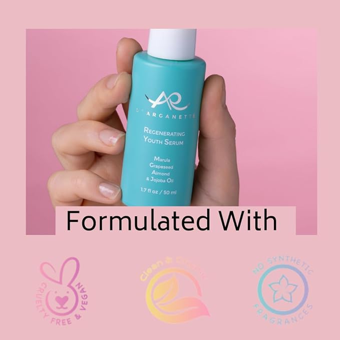 D'Arganette Regenerating Youth Serum Facial Oil Infused With Marula, Grapeseed, Almond & Jojoba Oil- Anti-Aging Moisturizer Face Oil For Dry Skin, Fine Lines & Wrinkles 1.7 oz- Made In USA