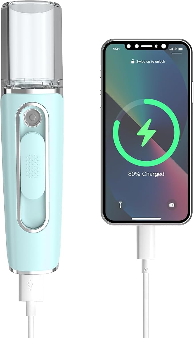 Nano Facial Mister, Cool Mist Face Steamer with 2 Spray Nozzle, USB Rechargeable, Visual Water Tank, Nano Mister for Eyelash Extensions, Skin Care, Daily Makeup, Deep Hydrating-Blue