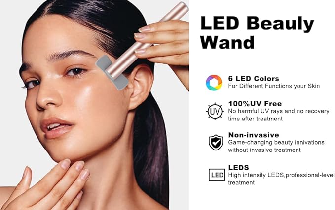 Red Light Therapy for Face, 6 in 1 LED Light Therapy Eye Equipment for Skin,Face Wand with Facial Massager, Skincare Facial Wand,Vibration, Thermal, Microcurrent，Portable Beauty Tools
