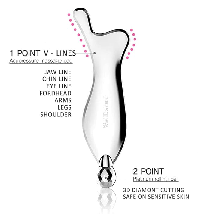 WELLDERMA 2 in 1 Gua Sha & face Roller Metal Tool & Collagen mask Set