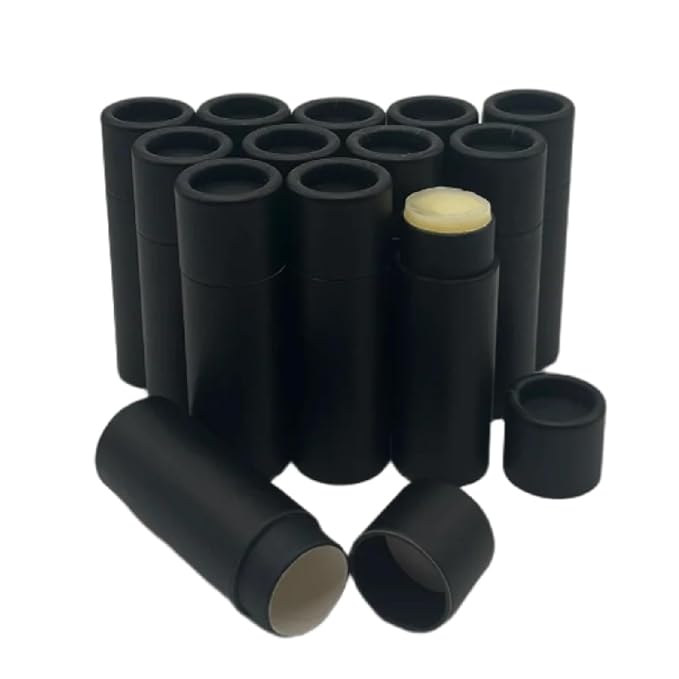 GreenWay 0.15oz / 4.25g Kraft Paperboard Lip Balm Tubes with Lids - 12 Pack Lip Gloss Tubes Refillable DIY Cosmetic Containers – Extra Thick Push-Up Bottom Lip Balm Containers - Black