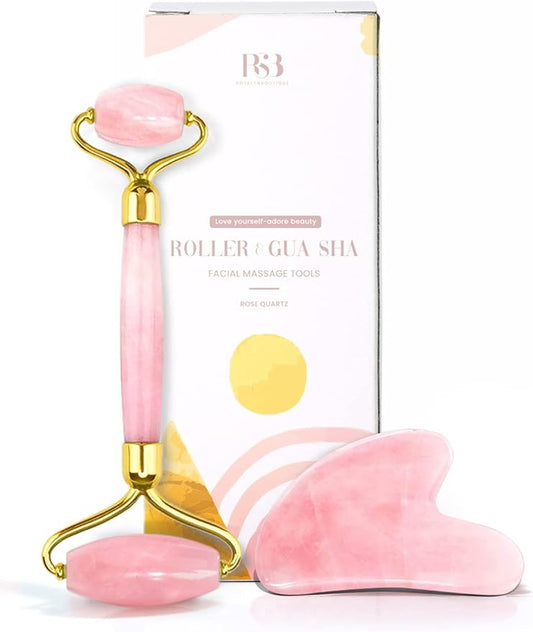 ROSELYNBOUTIQUE Gua Sha Facial Tools & Face Roller for Wrinkless Natural Skincare Tool Jade Roller Guasha Tool for Face Facial Massager (Rose Quartz - Pink)