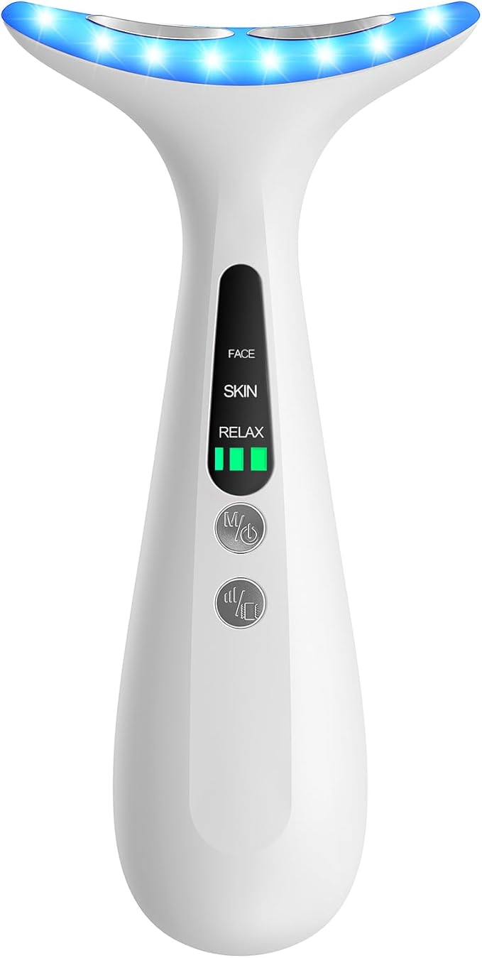 Facial and Neck Massager for Face, Neck - Skin Lifting & Firming - Wrinkle & Dark Circle Reducer - at Home Skin Care Face Sculpting Tool and Neck Massager-White