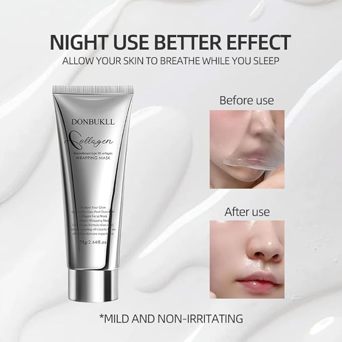 Hydrolyzed Collagen Night Wrapping Mask - 2.64 fl.oz | Overnight Peel Off for Elasticity, Hydration & Tight Skin | Reduce Sagging & Dullness