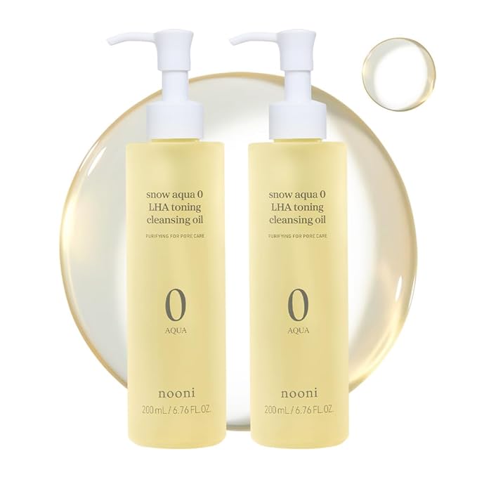NOONI Cleansing Oil - Snow Aqua 0 LHA Toning Pore Care Korean Facial Oil Cleanser, 6.76 fl.oz (200 ml)*2EA + Pore Cleansing Tool - Manual Dual Brush Bundle