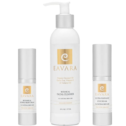 Organic Anti Aging Eye Cream, Natural Facial Cleanser and Retinol Night Cream