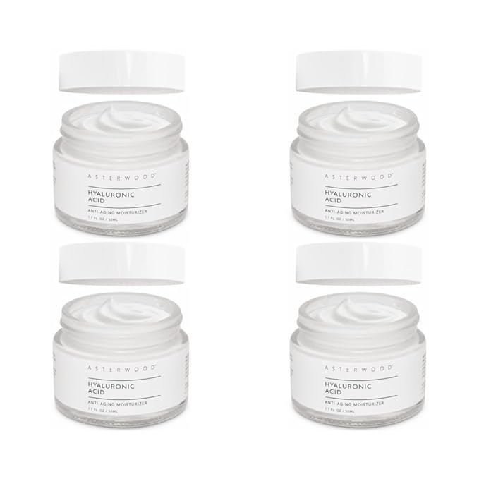 Asterwood Hyaluronic Acid Moisturizer (4 Pack) - Face Cream for Anti-Aging, Anti-Wrinkle - Hydrating for Dry Skin - Facial Moisturizer for Women & Men - Fragrance-Free, Non-Comedogenic - 6.8 oz