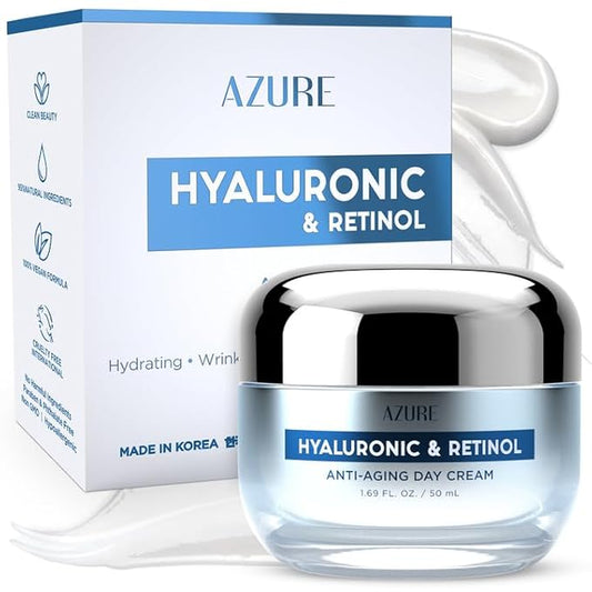 Azure Dermatologist Tested Hyaluronic & Retinol Face Moisturizer - K Beauty Anti-Aging Cream for Dark Spot Corrector Cream & Wrinkle Repair Face Cream - Korean Skincare - All Skin Type 1.69 fl oz