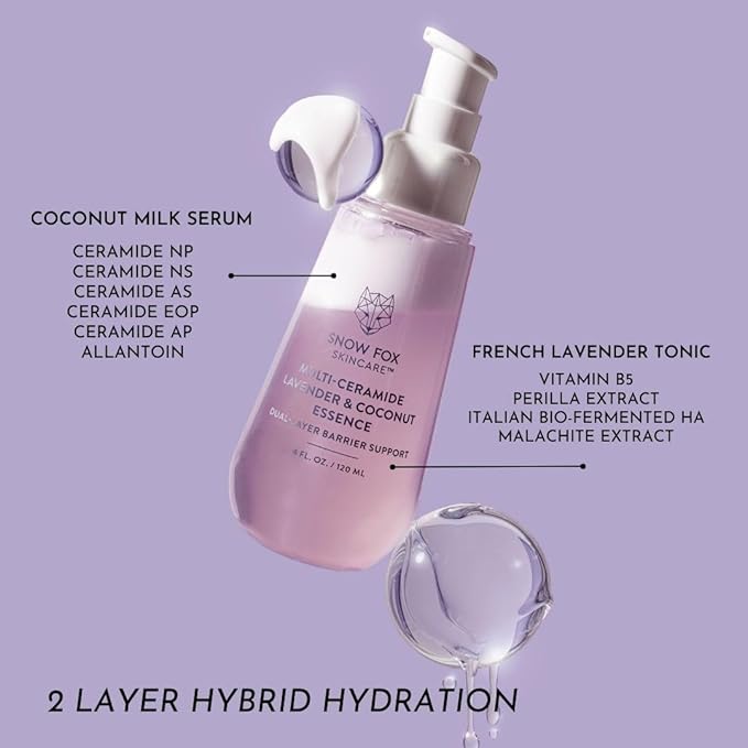 Snow Fox Skincare Goodnight Lavender Facial Cleansing Oil - Multi-Ceramide French Lavender & Coconut Essence Serum Bundle