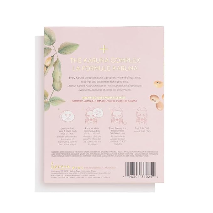 Karuna Skin - Hydrating+ Facial Mask for Well-Moisturized & Hydrated Skin, Glow-Enhancing Facial Skin Care Products, Hydrating Face Masks with Natto, Niacinamide & Sodium Lactate, 1 Pack