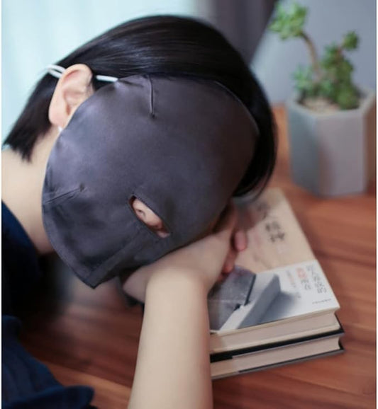 100% Silk Sleep Mask Modern Full Face Sleep Mask Soft Comfortable A Good Night’s Sleep Eye Mask with Adjustable Strap (Black)