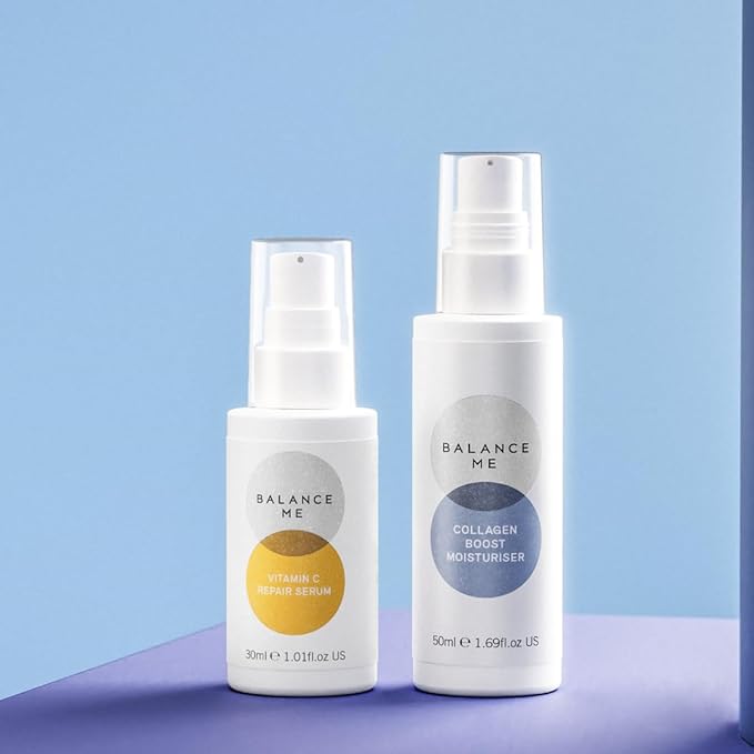 Balance Me Gift Set Plump + Brighten Vitamin C Repair Serum, Collagen Boost, Ultimate Holiday Skin Brightening Kit, Natural/Vegan Skin Care, 2 Full Size Products - 1 each