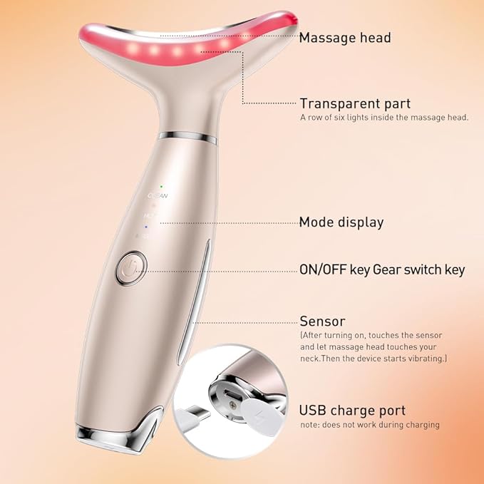 Facial Massager, 3 Modes Face Sculpting Tool, Vibrating Neck Face Massager with Thermals (Rose Gold)