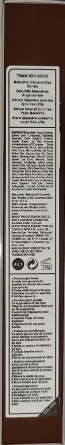 THANKYOU FARMER BakuVita Intensive Eye Serum - Retinol Alternative Bakuchiol, Vitamin C Eye Cream, Vitamin E, Korean Eye Cream for Fine Lines 1.05 Fl oz (30ml)