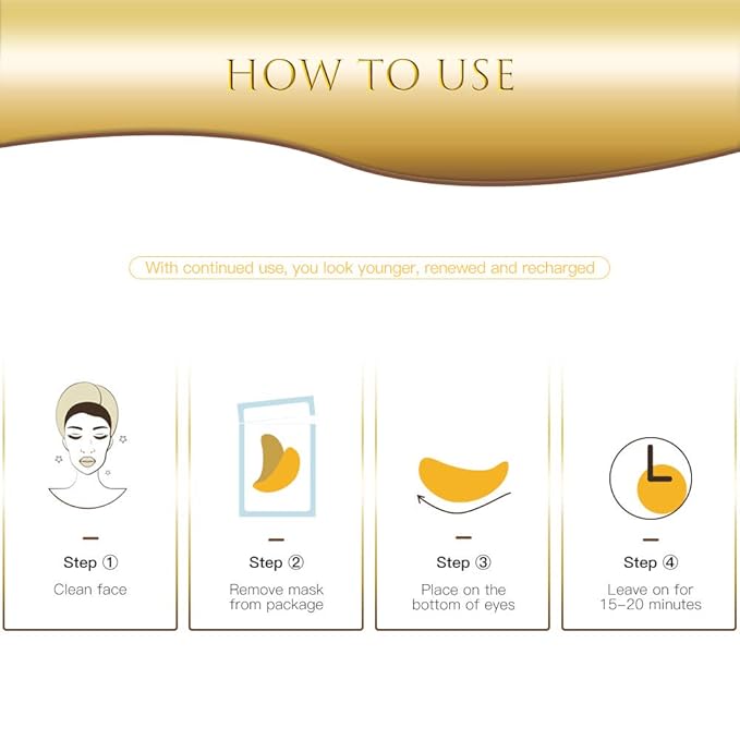 Eye Patches, Under Eye Mask, 24K Gold Eye Treatment Mask, Dark Circles Gel Pads, Under Eye Bags Treatment for Puffy Eyes, Anti-Wrinkle , 14 Pairs