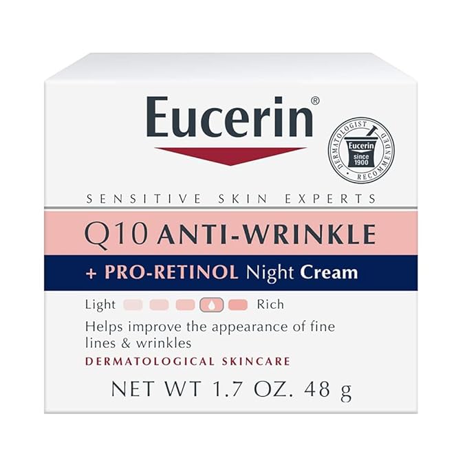 Eucerin Q10 Anti-Wrinkle Night Cream + Pro-Retinol, Facial Cream for Sensitive Skin, 1.7 Oz Jar