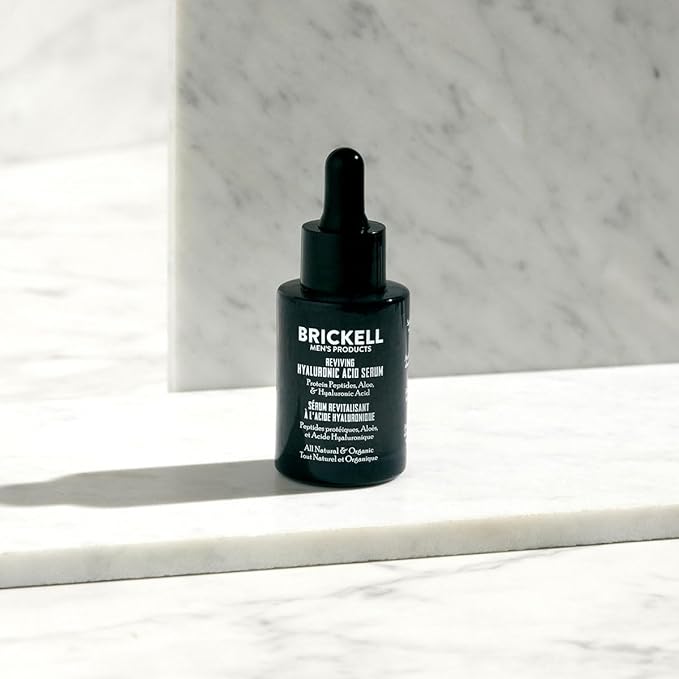 Brickell Men's Anti Aging Hyaluronic Acid Serum for Face, Day Face Serum for Men, Natural & Organic Facial Serum With Protein Peptides to Restore Collagen and Firmness, 1 Ounce, Unscented