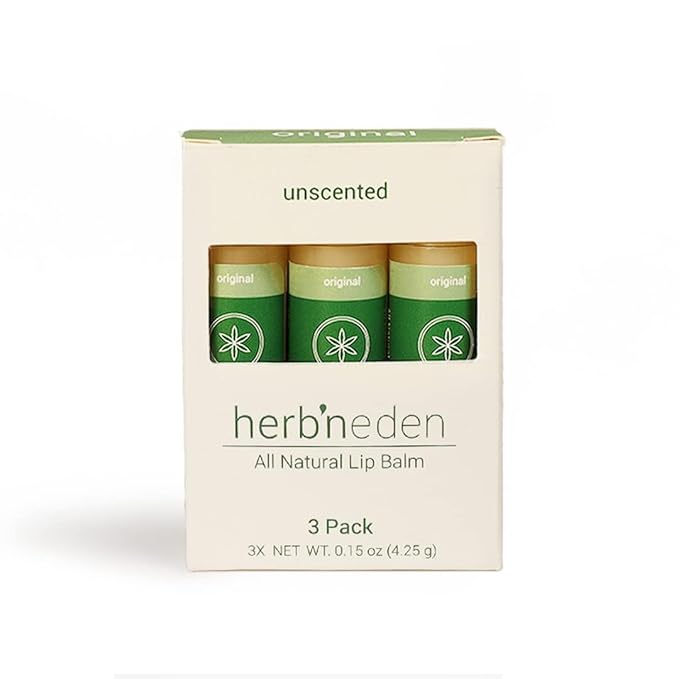 Herb’N Eden Original Lip Balm Pack of 3 | Moisturizing and Soothing for Dry, Chapped Lips | 100% Natural Ingredients | Essential Oils