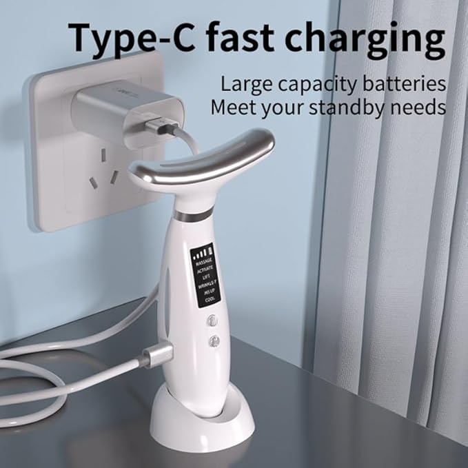 Facial Massager -7 Color Red-Light-Therapy for Face and Neck for Wrinkles, Double Chin, Vibrating Facial Massager with Thermals (White1)