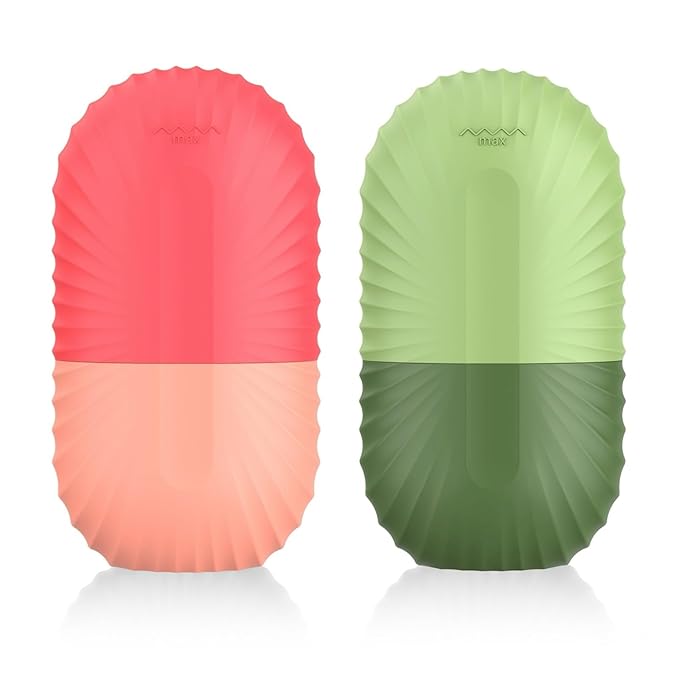 2pcs Ice Roller for Face and Eye, Silicone Ice Facial Roller Ice Holder, Face Ice Mold Skin Care, Face Icers Reusable Ice Cube Roller for Shrink Pores Anti Wrinkle Reduce Puffiness, Pink Green