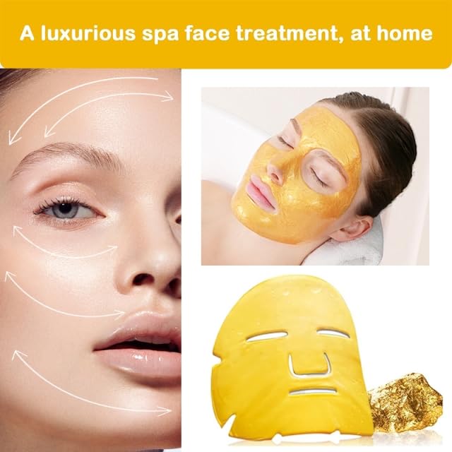 24K Gold Rejuvenating Hydro Collagen Facial Mask for Skin Care (5pcs), Anti Aging, Collagen Moisturizing Sheet Mask Brightening, Moisturizing, Hydrating Mask to Reduce Fine Lines & Wrinkles