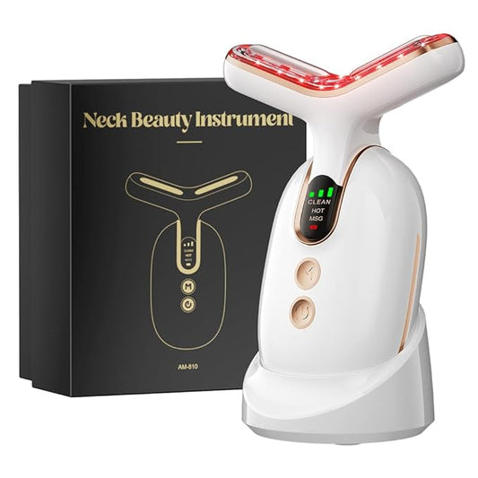 Neck Face Massager, Multifunctional Facial Massager, Face Sculpting Tool for Skin Care with Vibration, Thermal (White Gold)