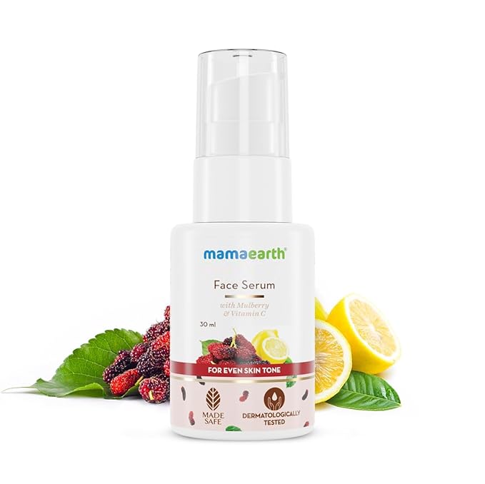 Mamaearth Face Serum with Mulberry & Vitamin C | Evens Skin Tone & Enhances Natural Glow | Hydrating & Lightweight | Non-Greasy Formula | For All Skin Types | 1.01 Fl Oz (30ml)