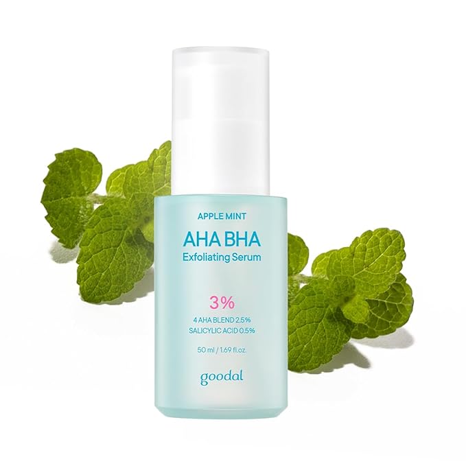 Goodal Apple Mint AHA BHA Exfoliating Serum, 2.5% AHA, 0.5% BHA Salicylic Acid for Blackheads Enlarged Pores Wrinkles and Fine Lines Face Exfoliators, 18 Free Formula, 1.69 fl. oz.