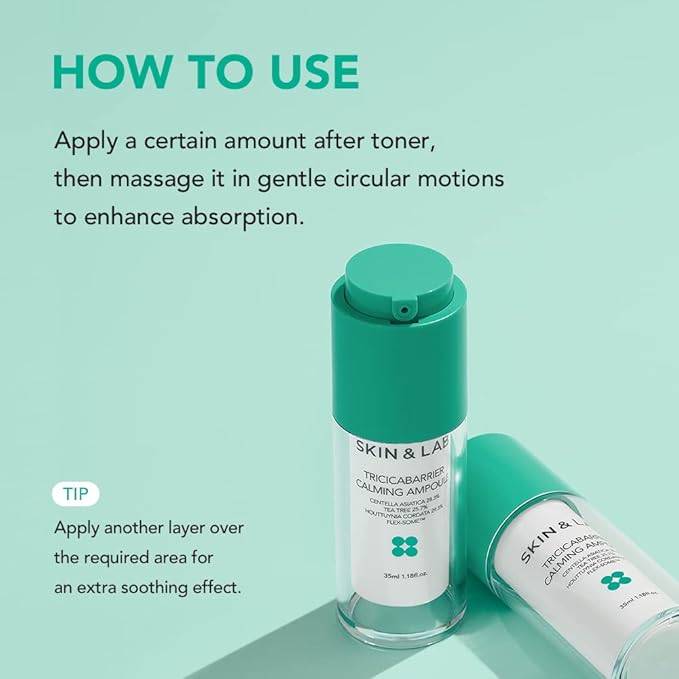 [SKIN&LAB] Tricicabarrier Calming Ampoule | Daily Facial Serum | Contains Centella Asiatica, Tea Tree and Houttuynia Cordata | Calming Sensitive, Oily Acne-Prone Skin | 1.18 Fl Oz