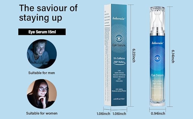 5% Caffeine Eye Serum, Anti-Aging Hydrating Eye Serum with 360° Massage Ball,Caffeine Eye Roller Reduce Wrinkles and Fine Lines,Under Eye Roller Cream for Dark Circles and Puffiness