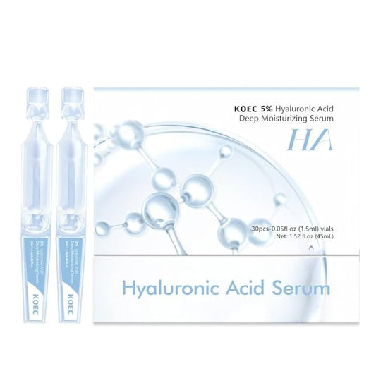 30 Pcs 5% Hyaluronic Acid Serum Vials (1.5ml Each), 5% Ultra-Hydrating Anti-Aging Face Serum for Women & Men, Deep Moisture, Wrinkle Reduction & Plumping, Portable Single-Use Tubes for Travel