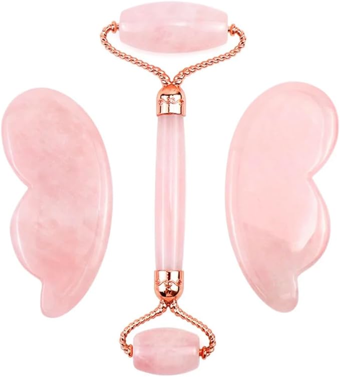 Pink Butterfly Facial Roller and Gua Sha Tool Set – Complete Gua Sha Facial Tool Kit with Pink Roller and Face Massager for Women – Butterfly Guasha Face Tool for Lifting – Facial Roller Guasha Set