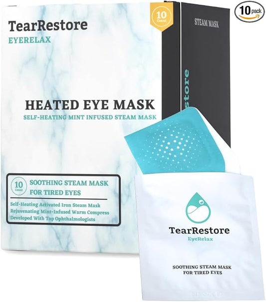 TearRestore Stye Eye Treatment | EyeRelax Heated Eye Mask, Mint-Infused Steam Warm Compress for Dry Eyes, Self-Heating Moist Heat Eye Compress, Blepharitis Treatment, Eye Mask for Dry Eyes (10 Count)