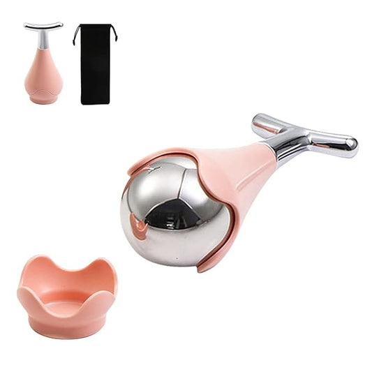 New! Premium Ice Roller for Women, Face and Eye. Ice Globes for Wrinkles and Lifting, Metal Face Roller, Face Icer, Frozen Face Roller, Eye Cream Applicator Tool (Pink, Set of 1)