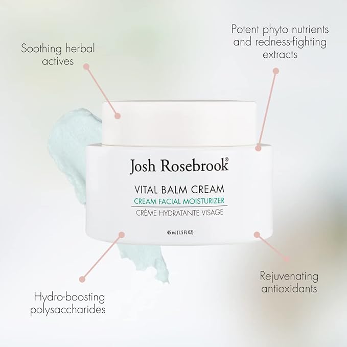 Josh Rosebrook Vital Balm Cream - High Performance Rich Facial Moisturizer, Protects Skin Barrier for All Skin Types Including Dehydrated and Mature. - 22mL - .75 Oz