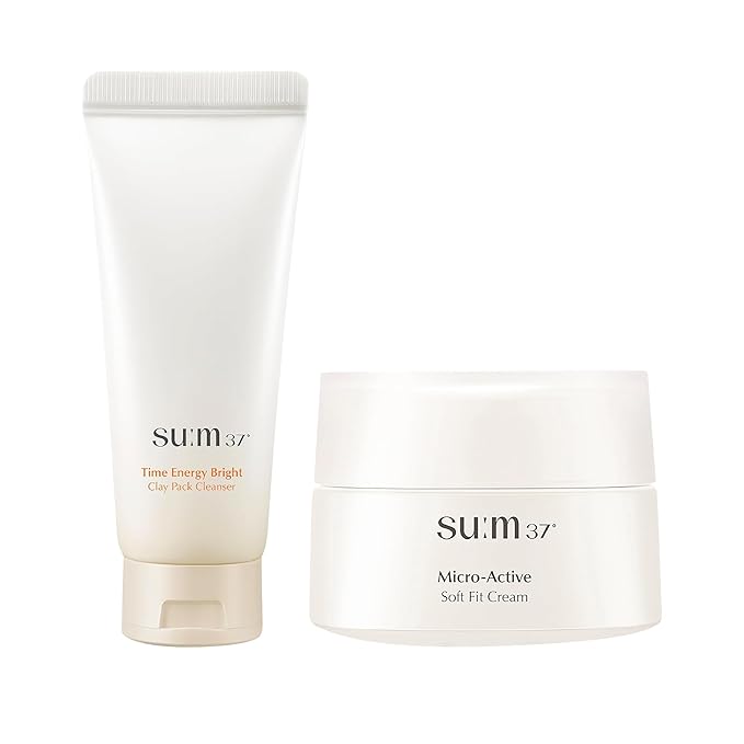 SU:M One Minute Clay Mask (5.07 fl oz) - Time Energy Pack Cleanser for Enlarged Pores & Micro-Active Soft Fit Cream (1.67 fl oz) - Deep Hydration for Elasticty