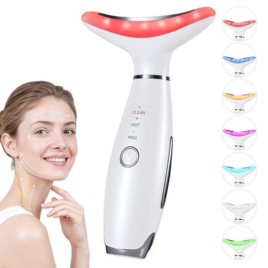 Neck Face Massager, 7 Color Facial Massager for Skin Care at Home, Face Sculpting Tool with Thermal and Vibrating, White