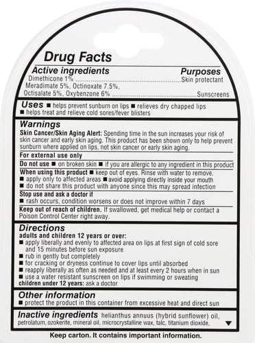 Herpecin L Lip Balm Stick 30 SPF 0.1 Ounce Tube Cold Sore Sun & Fever Blisters and Chapped Lips Relief Lip Balm with SPF30 and Lysine (Pack of 2)