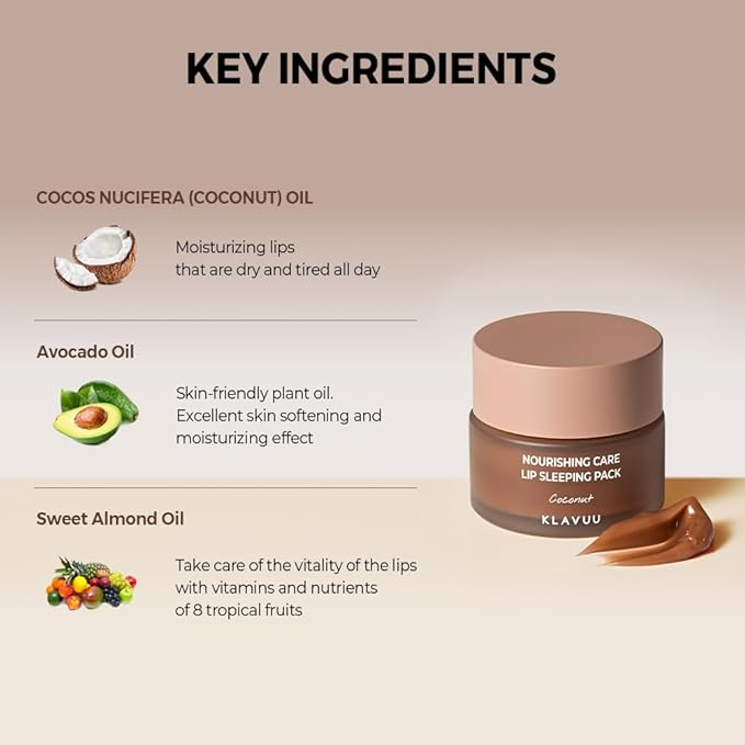 Klavuu Lip Mask Set (2PCS) – Overnight Deep Hydrating Korean Lip Balm Treatment for Very Dry, Chapped Lips | Lip Lightening & Plumping with Instant Hydration | Gentle Exfoliating (Vanilla & Coconut)