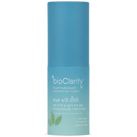BioClarity Eye Will Chill De-Puff & Defy Eye Gel | 100% Vegan, Cruelty-Free | Contains Niacinamide, Vitamins, B3, C, K | Help Fight Fine Lines and Wrinkles. Reduce Puffiness - .5 fl oz.