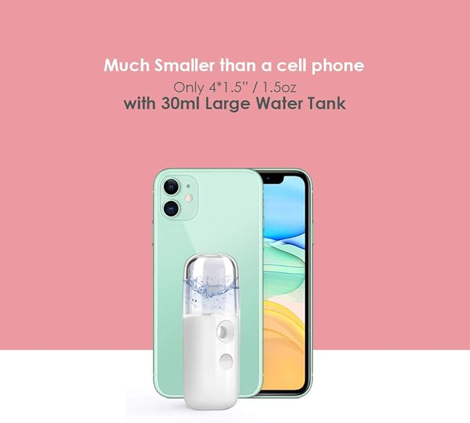 GIVERARE Nano Facial Steamer, Handy Mini Mister, USB Rechargeable Mist Sprayer, 30ml Visual Water Tank Moisturizing&Hydrating for Face, Daily Makeup, Skin Care, Eyelash Extensions-White