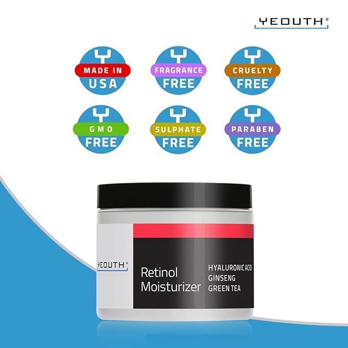YEOUTH Retinol Cream for Face, Retinol Face Cream for Women and Men with Hyaluronic Acid and Green Tea, Night Moisturizer for a Smoother Appearance 2oz