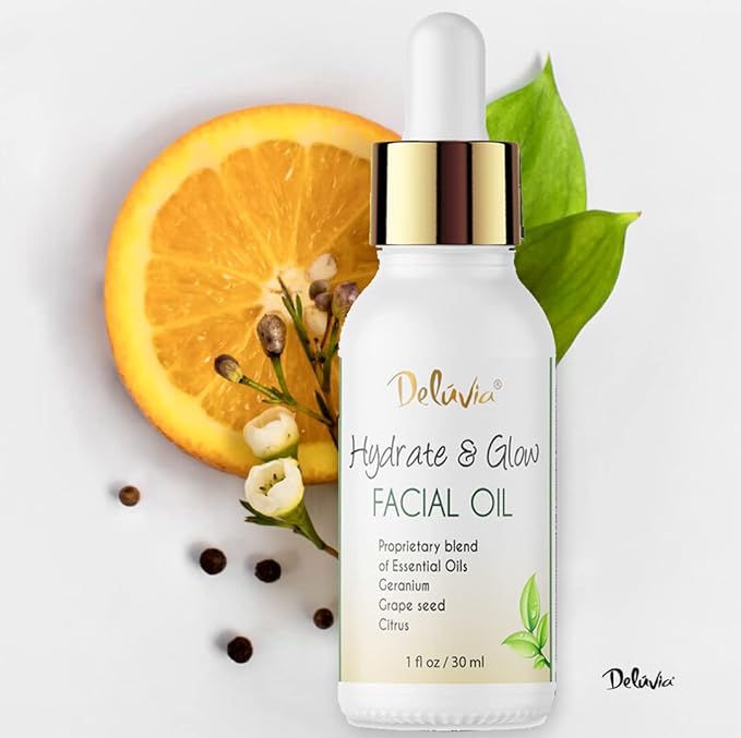 Deluvia Hydrate & Glow Facial Oil, Essential Oils for Dry Skin, Good for Sensitive Skin, Deep Moisturizer, Skin Care by Deluvia
