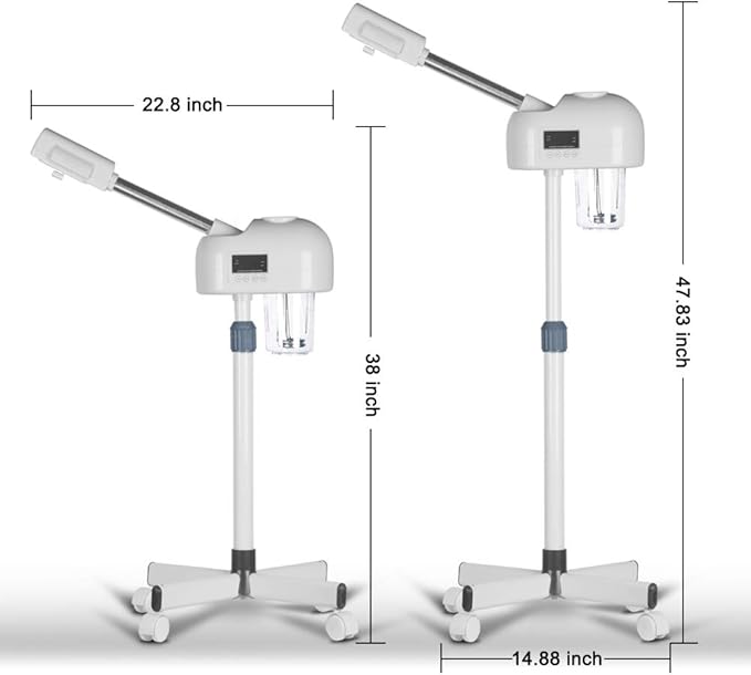 Professional Facial Steamer for Clean Skin, LCD Display, Facial Steamer for Esthetician, Use at Home & Salon, Spa with Hot Mist, Timer Function, Adjustable Height & Rolling Wheels
