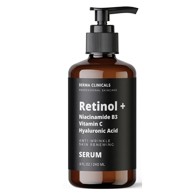 Retinol + Niacinamide B3, Vitamin C, Hyaluronic Acid Serum, Anti-Aging Serum for face, Brightening Firming Hydrating Serum, Fine lines and Wrinkle Face Serum - 8oz