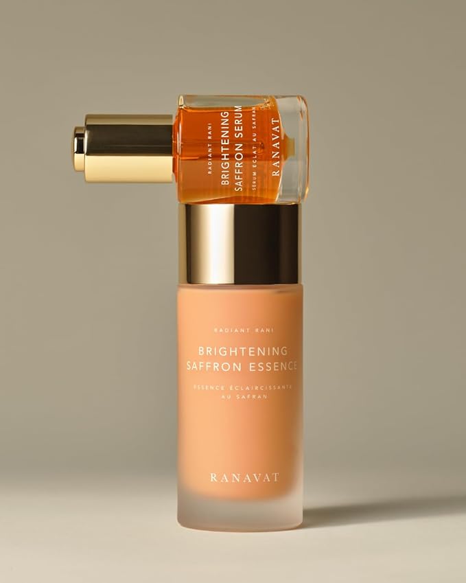 RANAVAT Brightening Saffron Face Serum & Facial Essence - Discoloration Correcting Serum & Hydrating Milk Toner for Dark Spots and Hyperpigmentation - Vitamin C Alternative for a Healthy Glow (2 Pc)