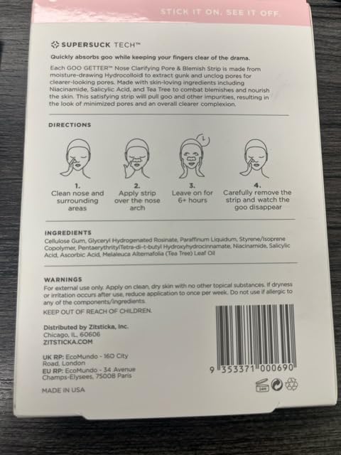 ZitSticka Hydrocolloid Surface Area Pimple Patches for Face - Clarifying Pore & Blemish for Large Zit T-Zone Coverage - Zit Sticker Absorbs Oil, Unclogs Pores, & Targets Clusters (NOSE PACK 8PC)