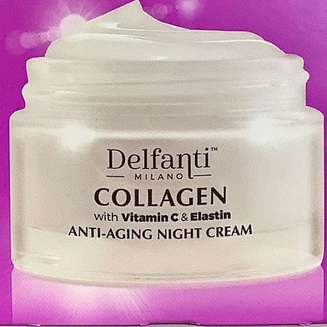 Delfanti-Milano • COLLAGEN with VITAMIN C & ELASTIN • Rejuvenating & Nourishing • Anti-Aging Night Cream • Face and Neck Moisturizer • Made in Italy